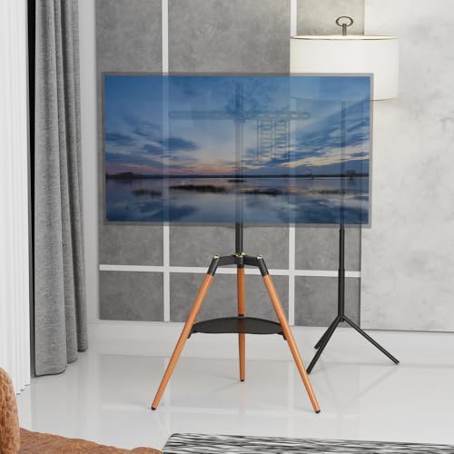 Image of Audiovan Tripod TV Stand Wooden for 32-65 Inch,Floor TV Stand (Height - 1455) 100x100-600x400 VESA TV Corner Stand with Mount /Easel TV Floor Stand (Black, 32-65 Inch)