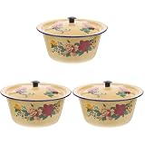 DECHOUS 3Pcs Vintage Enamel Mixing Bowls with Lids - Small Enamel Bowls Kitchen Lard Oil Storage Basin - Serving Salad Fruit and Snack - 0.6L Each