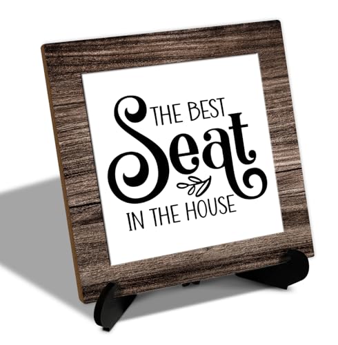 5 inch Desk Decor Wood Plaque With Stand, The Best Seat in the House Table Wood Decor Sign, Art Decor Gift for Farmhouse Bathroom Shelf Toilet Restroom- 04