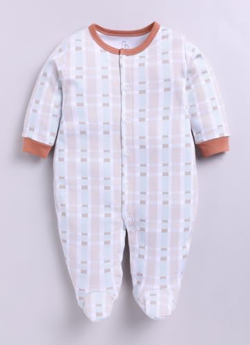 Image of BABY GO Baby Sleepsuit Pack of 3 | 100% Cotton Full Sleeve Footed Romper for Newborn Baby Boys & Girls | Front Open Snap Button Onesie Jumpsuit | Soft Breathable Nightwear