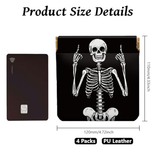 Peacoblue 4Pcs Leather Squeeze Coin Purse for Women - Cool Black Skeleton Waterproof & Durable Change Pouch Money Wallet, Best Gift for Granddaughter Daughter Wife Halloween Gifts2