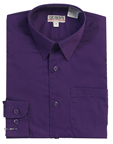 Image of Gioberti Boy's Long Sleeve Dress Shirt + Solid Tie, Bow Tie, and Hanky