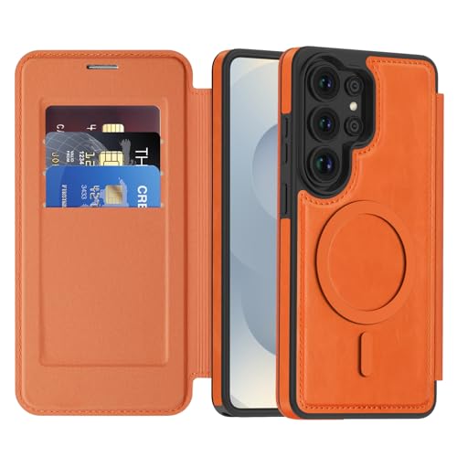 Coque Samsung S26 Ultra QIWEIQING étui cuir orange avec blocage RFID