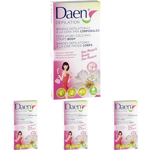 DAEN bandas depilatorias corporales cera fría rosa mosqueta 16 uds (Paquete de 4)
