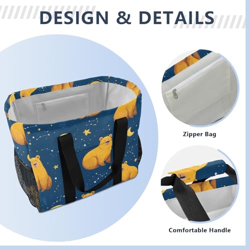 Bear with Moon Pattern Beach Tote Pool Bags for Women Ladies Large Waterproof Gym Tote Carry On Bag for Weekender Swim Gym Shopping Travel Daily Bag4