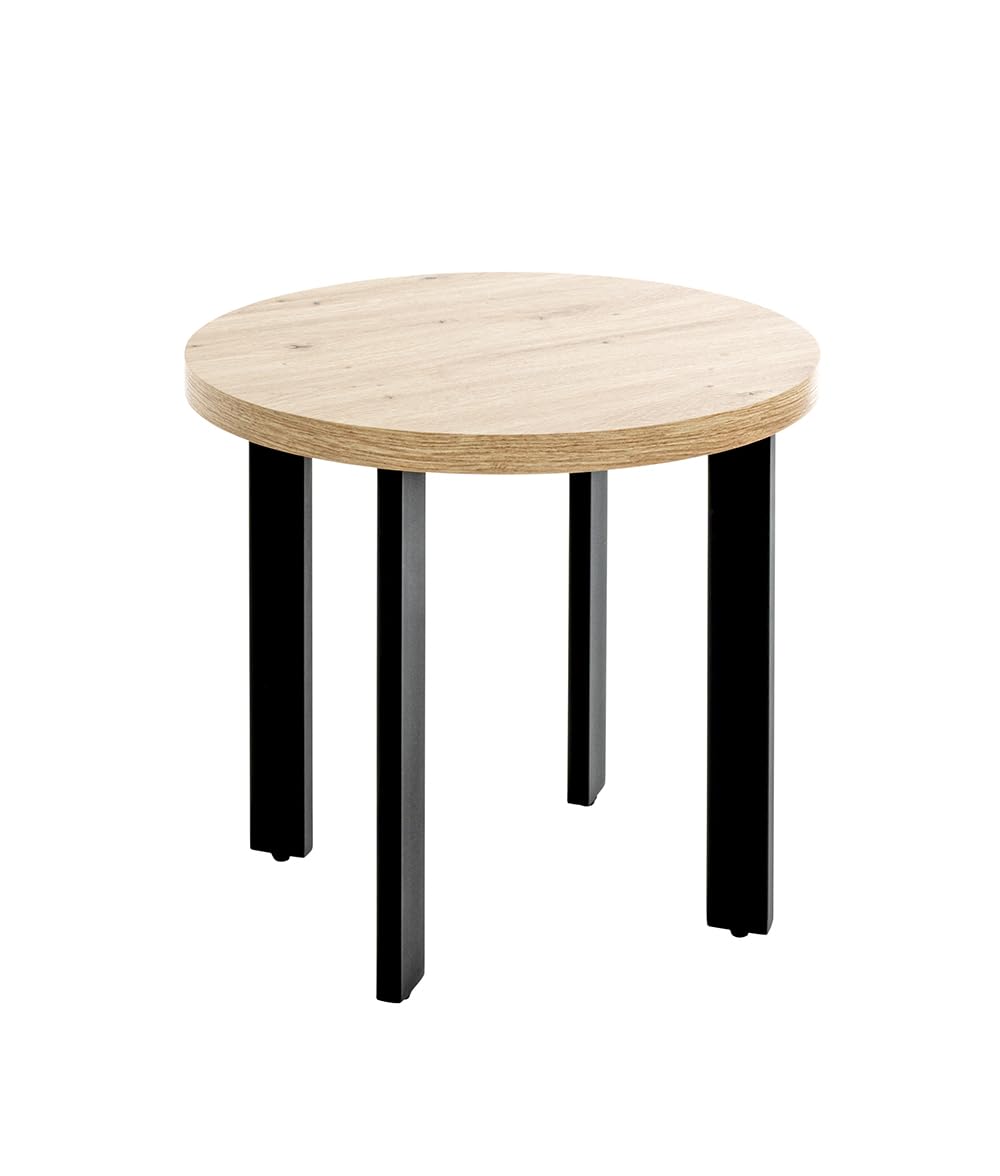 HAKU Side Table Round Side Table Light Oak Black MDF Metal Round Coffee Table – Dimensions: H 46 x Ø 50 cm Style: Modern