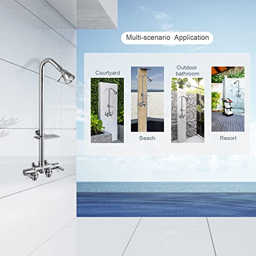 Aolemi 3 Inch Center Polish Chrome Outdoor Shower Kit Wall Mounted Utility Shower Faucet With Soap Dish 2 Handles Exposed Shower Faucet Set With Shower Head #TOP1