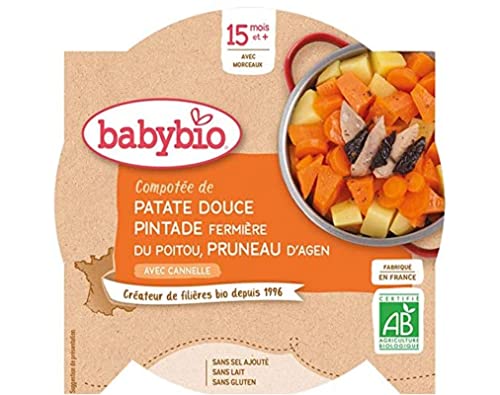 Babybio - Assiette Compotée de Patate Douce Pintade Fermière du Poitou aux Pruneaux 260 g - 15+ Mois Cover