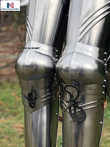 Image of Medieval Knight Steel Full Leg Armor Halloween Costume