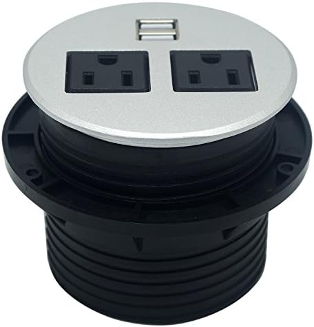 Hidden Outlet, Tabletop Safe US USB Surge Protector for Office, Meeting Room, Home,Black (Two-Outlets-Flat)