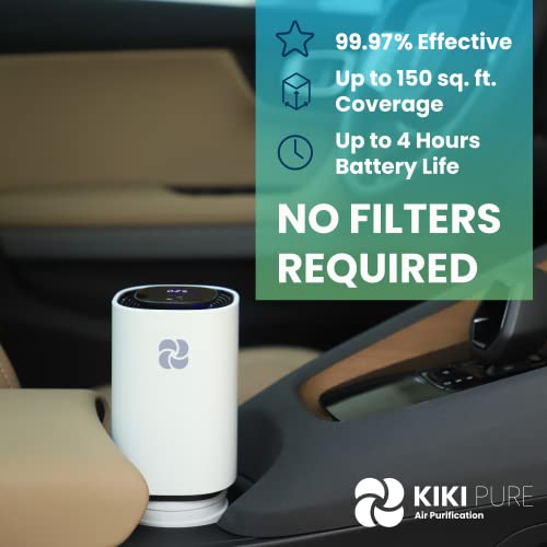 Kiki Pure Pro Air Purifier & Ionizer Usb-C & Battery Powered (Up To 4 Hrs Use) Portable, 5.1 Inches Tall, Less Than 1 Lbs. No Replacement Filters Required Cup Holder Attachment Accessory Included. #TOP4