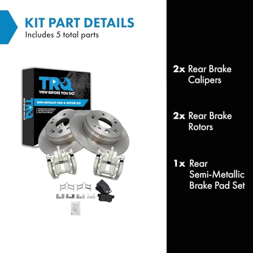 Image of TRQ Rear Brake Pad and Rotor Set Semi Metallic Solid Rotors Calipers | For 2007-2008 Acura TL 2003-2011 Honda Element