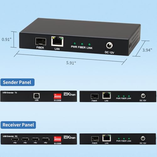 Image of USB 2.0 Extender Over Ethernet & Fiber Optic, Extends 4 Ports USB2.0 Signal Over Cat5E LAN Ethernet or Single Mode Fiber Up to 20km, Long Distance Extension, High Speed, Plug and Play