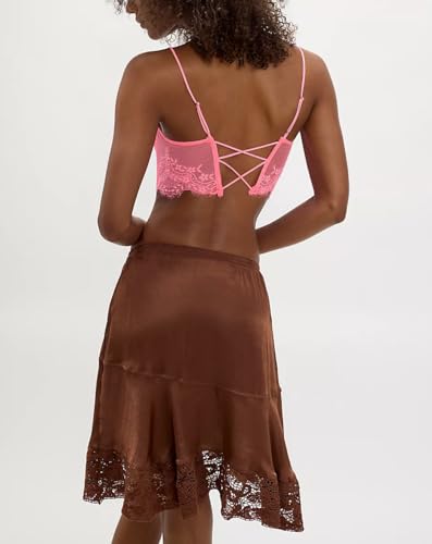 Faretumiya Women Y2k Mini Lace Slip Skirt Sheer Elastic Waist Ruffle Skirt Slips Flowy Short Underskirt2