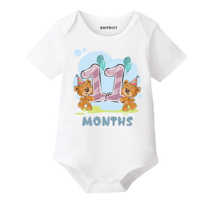 Image of Knitroot Monthly Birthday Teddy Special, Newborn Baby Half Sleeve Unisex Romper, Onesies, Sleepsuit, Body Suit, Envelope Neck, 1 to 12 Months Print, 0-12 Months, Infant Cloth for Boys & Girls