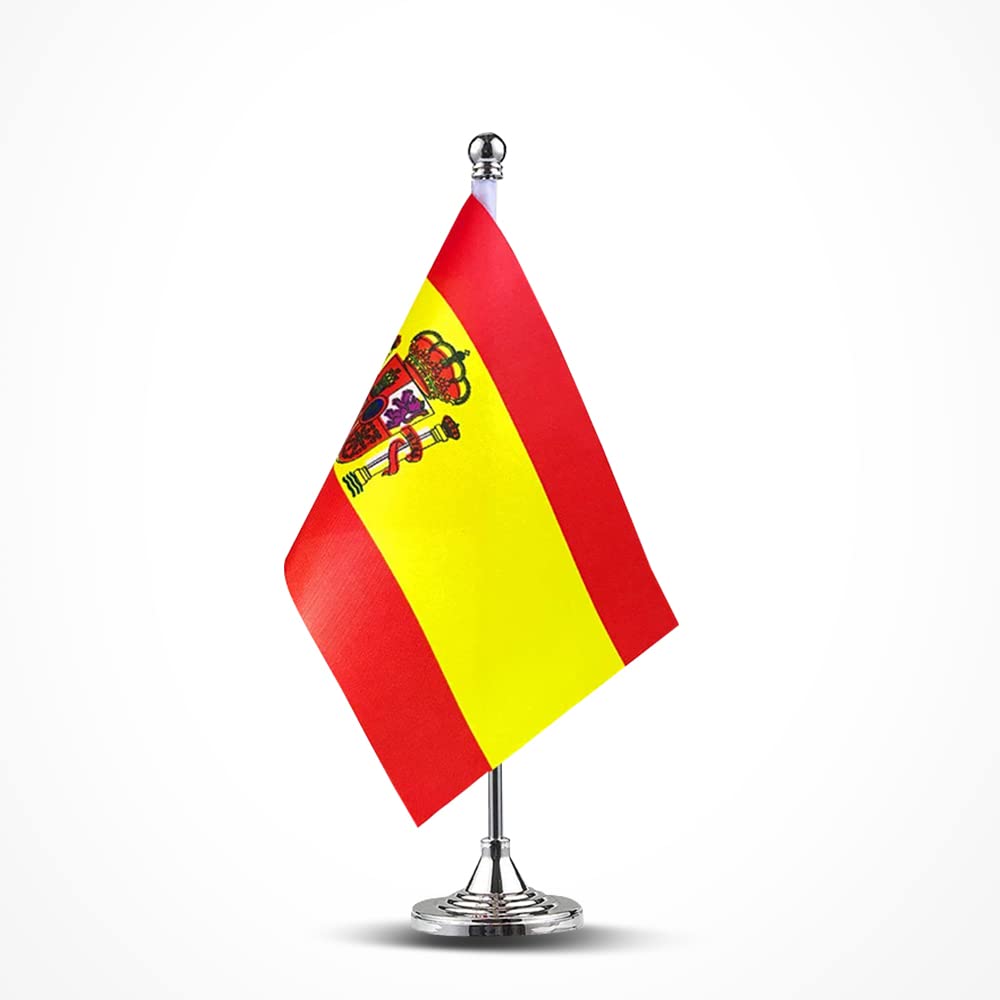 mflagperft Spain Desk Flag Set, Spanish Table Flag with Stand