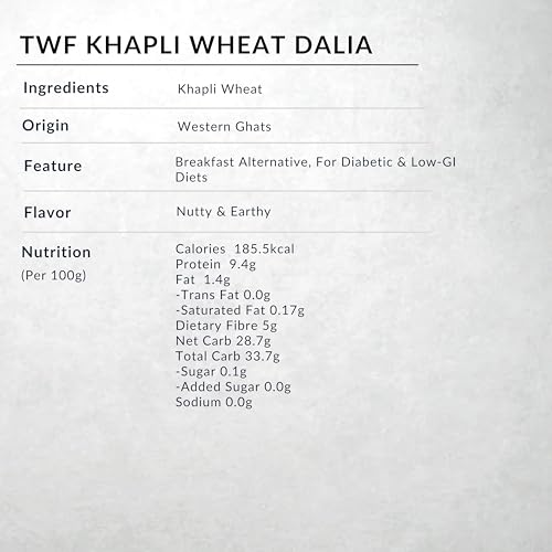 Image of TWF Khapli Wheat Dalia | 500g | Stone-Ground Emmer Wheat | Cooks Fast | Broken Emmer Daliya | Diabetic Friendly | 100% Natural