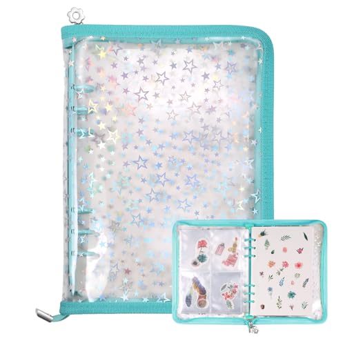 MUROAD Organiseur 4 en 1 pour autocollants, format A5 avec 140 pochettes et 20 feuilles de papier réutilisable (cyan)