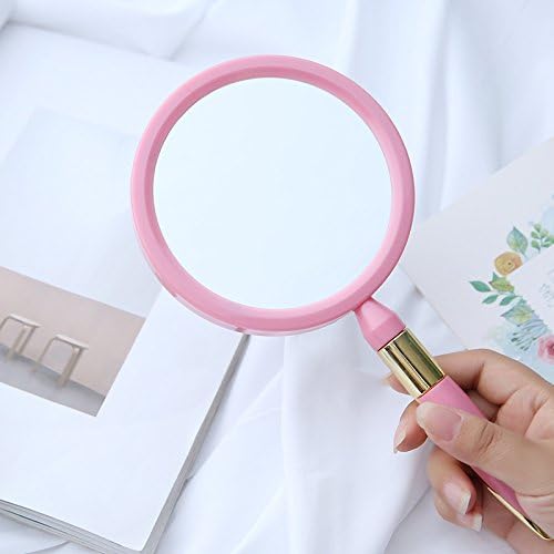 XPXKJ Handheld Mirror with Handle,Handheld Double Sided Mirror Excellent 3X Magnification on 1 Side and Regular on The Other Side (Two-Sided Pink, Circular Magnifying Glass)