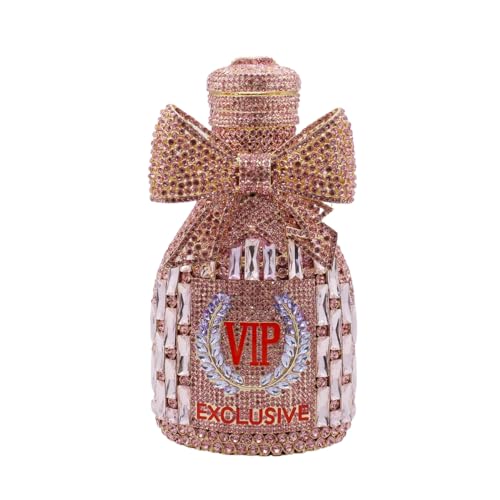 Image of UMREN Women Champagne Bottle Rhinestone Evening Bag Sweet Bow Diamond Clutch Purse Crystal Handbag for Party Cocktail