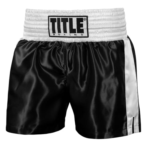Title Boxing Professional Women’s Satin Striped Boxing Trunks (US, Alpha, X-Large, Regular, Regular, Black/White)