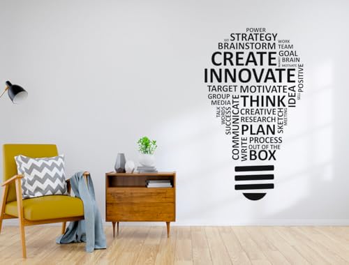 Image of Black Create Innovate Think Office - Inspirational - Motivational - Quotes - Wall Sticker for Kids Room, Living Room, School, Library (Size - 120CM X 72CM)