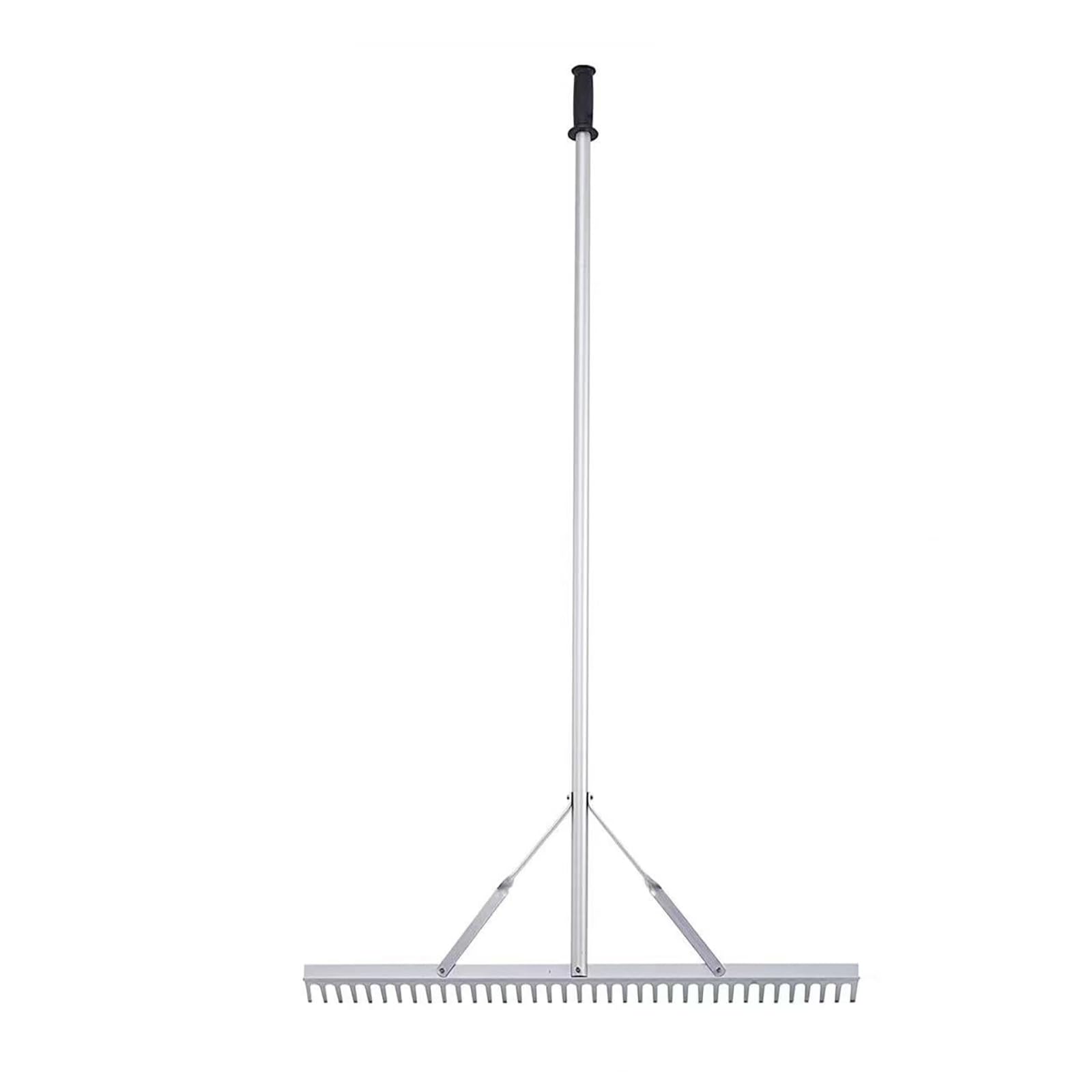 Grabie krajobrazowe – lekkie aluminiowe narzędzie na podwórko z odłączanym drążkiem 150 cm, 37 zębów, antypoślizgowy uchwyt do czyszczenia ogrodu, plaży, stawu i jeziora