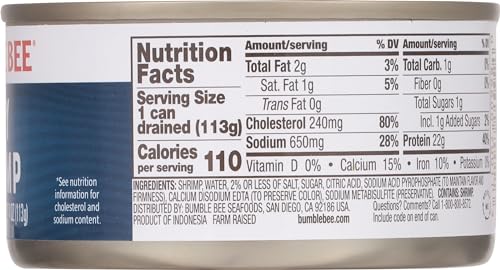 Bumble Bee Tiny Canned Shrimp, 6 oz Cans (Pack of 12) - Shrimp in Water, Cooked, Peeled, Deveined - 22g Protein per Serving - Gluten Free - Thumbnail 2