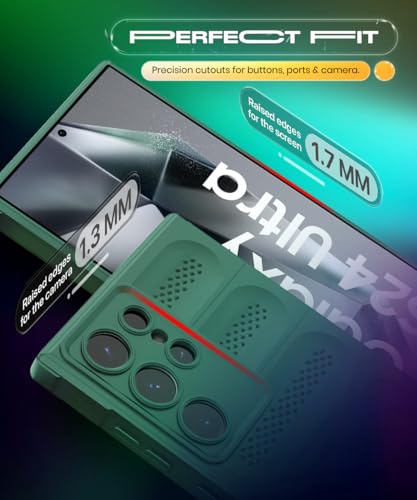 Image of WOW IMAGINE Ultimate Silicone Back Cover Case for Samsung Galaxy S24 Ultra 5G | Heat Dissipation Thin Soft TPU | 360 Camera Protection | Breathable Cooling Holes - Forest Green