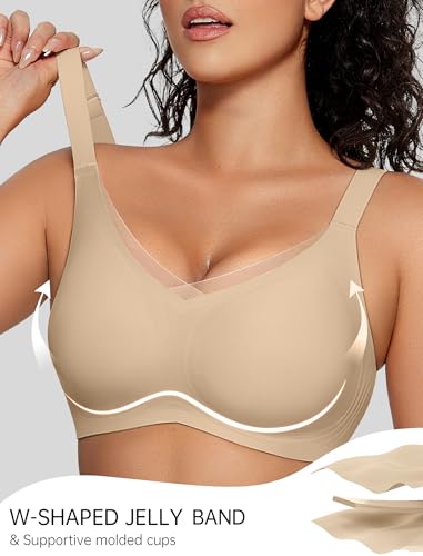 Image of OEAK Womens Wireless Jelly Bras V Mesh Comfortable Bralette Supportive Tshirt Bra No Underwire Seamless Push Up Everyday Bras