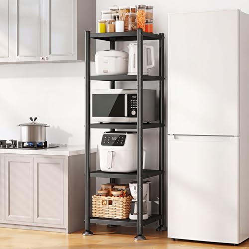 PXRACK 5-Tier Kitchen Storage Shelves Adjustable Metal Shelves for Storage Pantry Shelves with Rolling Wheels Storage Rack Shelving Unit Organizer for Bedroom Laundry Closet
