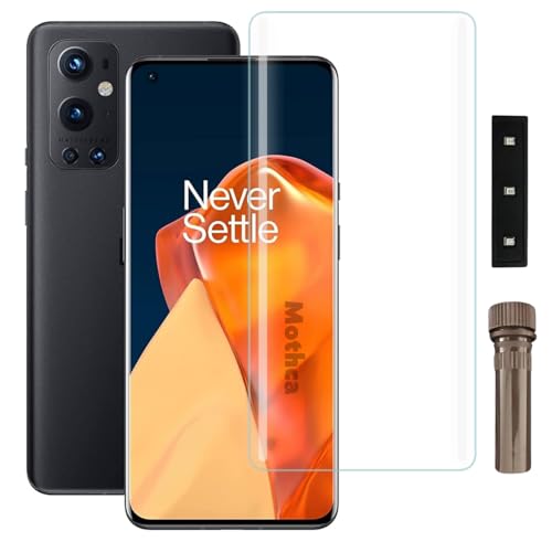 Image of Mothca Premium UV Tempered Glass Screen Protector For Oneplus 9 Pro (Pack of 1) Full Adhesive UV Curved Screen Guard, Case Friendly with Installation Kit
