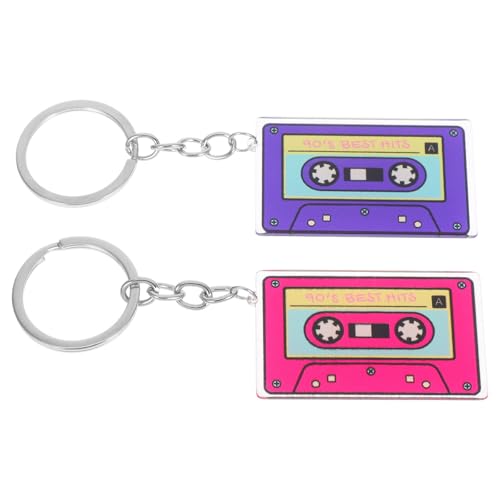 [JOINPAYA] 2個入りアクリル製ヴィンテージカセットテープキーホルダーチャーム 両面プリントデザイン 軽量携帯に便利 90年代レトロテーマのパ