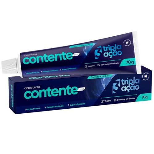 CONTENTE Creme Dental Tripla Ação - Combate Cáries e Placas - Pasta de Dentes Sem Flúor e Químicas D