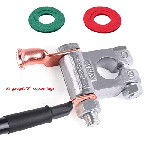 Battery Terminal Connectors, Military Spec Positive Negative Heavy Duty Auto Car Marine Battery Terminal,With 4 Pcs 2 Gauge 3/8" Copper Lugs,4 Heatshrink,2 Cover And Anti Corrosion Washers (Kit) #TOP3
