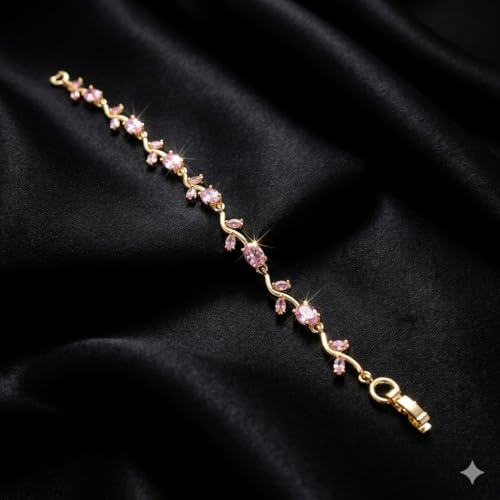 Image of 18K Gold Plated Stylish Chain Bracelet for Women & Girls | Trendy Unique Diamond Tennis Charm Link Tulip Everyday Instagram Viral Jewellery