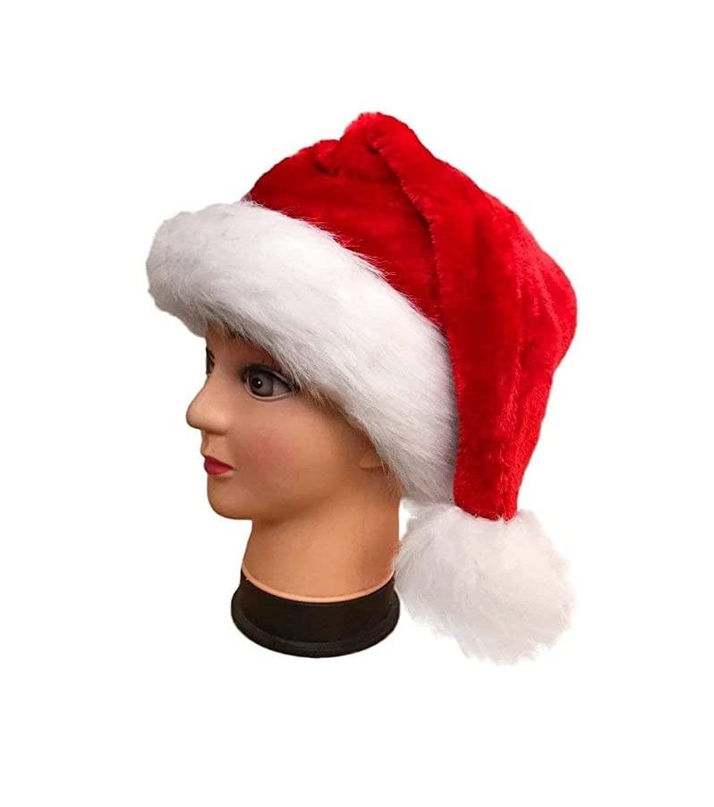 Image of Christmas Hats Pack of 2, Santa Claus Cotton Fur Caps Free Size, Soft Xmas Cap for Kids and Adults, Festive, Reusable Holiday Costume Accessory
