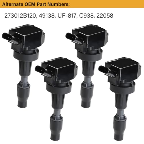 Image of Set of 4 UF817 Ignition Coil Packs and Spark Plugs Compatible with 2016 2017 2018 2019 2020 Kia Optima Forte5 Seltos Forte Soul Hyundai Kona Sonata Elantra GT Tucson Veloster 1.6L Replace# 273012B120