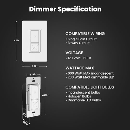 Feit Electric Smart WiFi Dimmer Switch with Remote, Single-Pole and 3-Way, Voice Control with Alexa & Google Asst, Wireless Wall-Mount Remote, App Control, Neutral Wire Required by Feit Electric - Used condition - Image 2