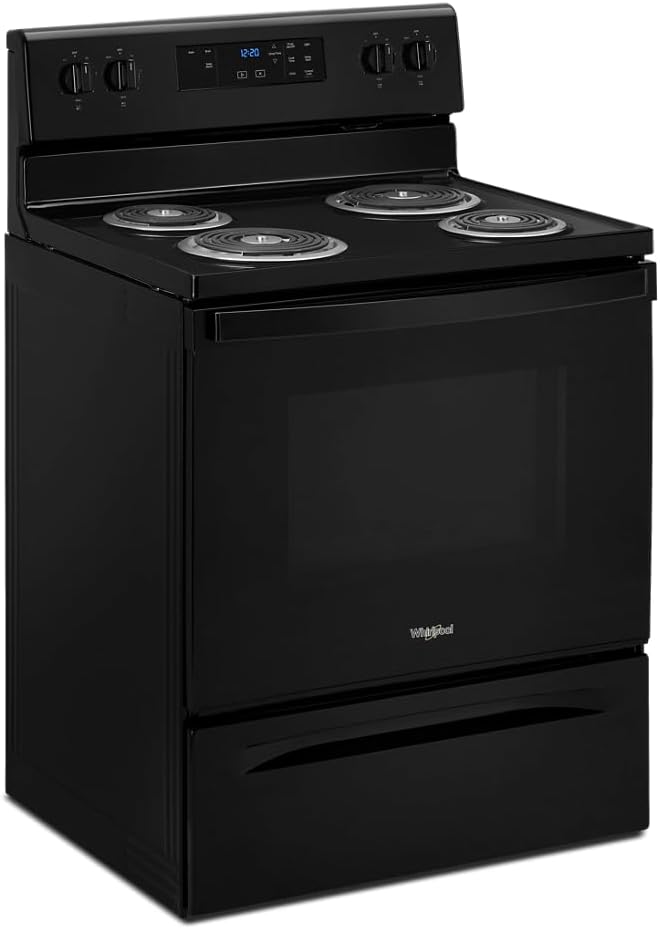 Whirlpool WFC150M0JB 30 in. 4.8 cu. ft. 4 Burner Element Electric Range with Keep Warm Setting in Black with Storage Drawer