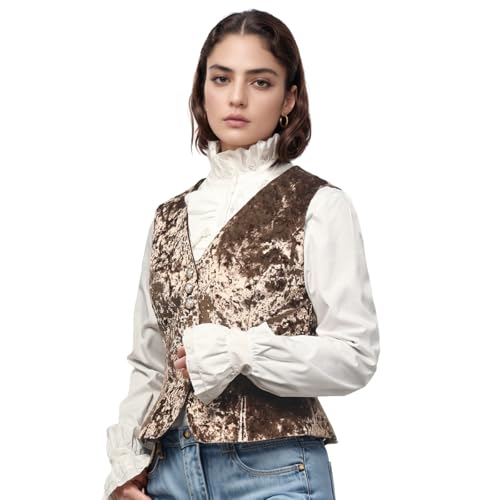 Vintage Velvet Vest for Women V-Neck Cropped Sleeveless Dressy Waistcoat Casual Tops4