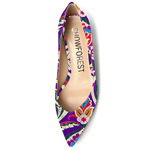 SHOWFOREST Women's Patent Dress Solid Pointed Toe Slip On Bridal Kitten Low Heel Pumps Shoes 2 Inch3