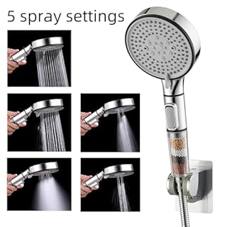 RV Shower Head with Hose, High Pressure 5 Setting Shower Head with Filter and On/Off, Water Saving Shower Head for RV/Camper, Travel Trailer, Motorhome,Shower head Replacement