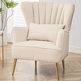 YUUIJOAA Modern Accent Chair Comfy Wingback Armchair with Pillow Upholstered Shell Accent Chair Reading Chair for Bedroom, Living Room, Small Spaces,Dressing Room Beige