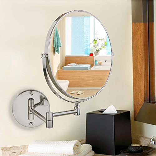 Ovente 9" Wall Mount Makeup Mirror, 1X & 10X Magnifier, Adjustable Spinning Double Sided Round Reflection, Extend, Retractable & Folding Arm, Bathroom & Vanity Décor, Nickel Brushed Mnlfw90Br1X10X #TOP7