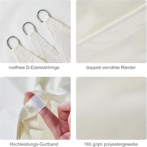 HAIKUS Sonnensegel Wasserdicht Rechteckig 3x4m Sonnenschutz Wasserabweisend Premium PES Polyester mit UV Schutz für Balkon Garten Terrasse Creme 6