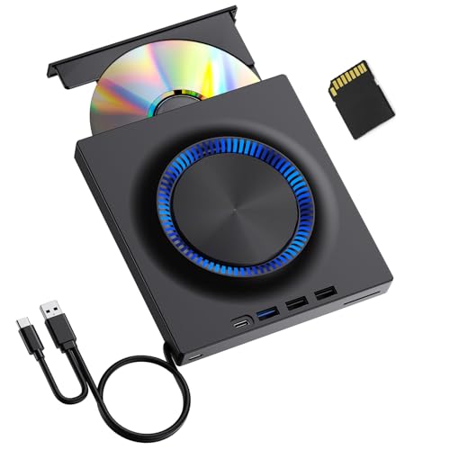 Whoasyst Przenośny dysk zewnętrzny USB 3.0 i typu C z czytnikiem kart, prędkość 5 Gb/s do przenośnego pisarza / laptopa