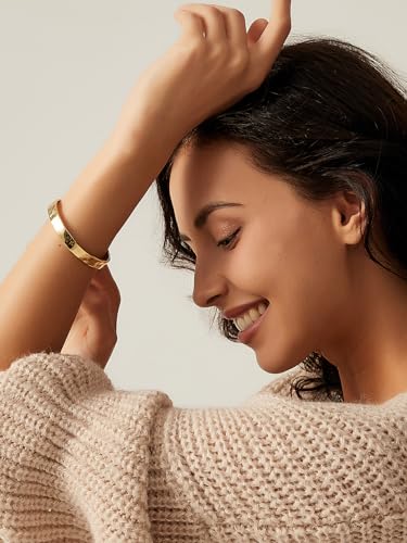 Image of Charm-In Gold Chunky Cuff Bangle Bracelet for Women - 14K Gold Plated Minimalist Lightweight Jewelry Gift