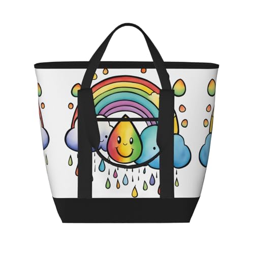 Sac isotherme de grande capacité noir à motif gouttes de pluie taille unique pour courses