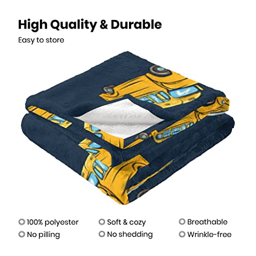 Image of School Bus Blanket - Large 60x80 Inch Plush Fleece Throw, Yellow Bus Themed Driver Gift & Home Decor for Adults & Kids, Ultra Soft Cozy Blanket for Couch, Bed, Dorm